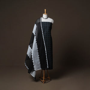 Black - Applique Cutwork Cotton Unstitched Dress Material: Kurta, Bottom & Dupatta 21