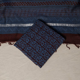 Bagh Hand Block Print Natural Dyed Chanderi Silk 3pc Unstitched Dress Material Suit Set 23