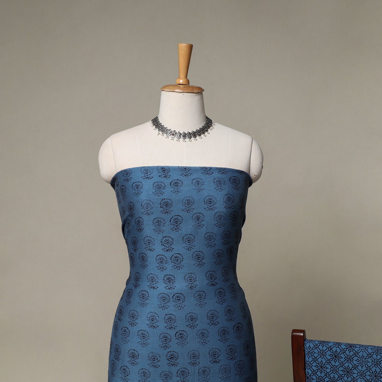 Bagh Hand Block Print Natural Dyed Chanderi Silk 3pc Unstitched Dress Material Suit Set 24