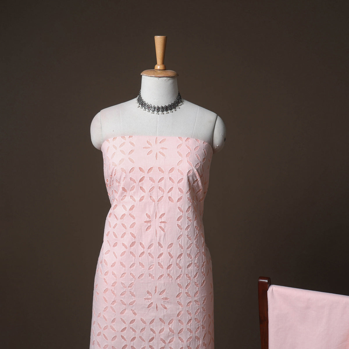 Applique Cutwork Cotton Unstitched Dress Material: Kurta, Bottom & Dupatta 22