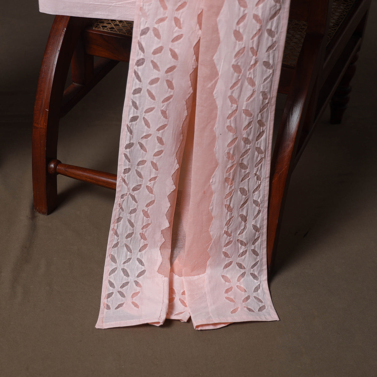 Applique Cutwork Cotton Unstitched Dress Material: Kurta, Bottom & Dupatta 22