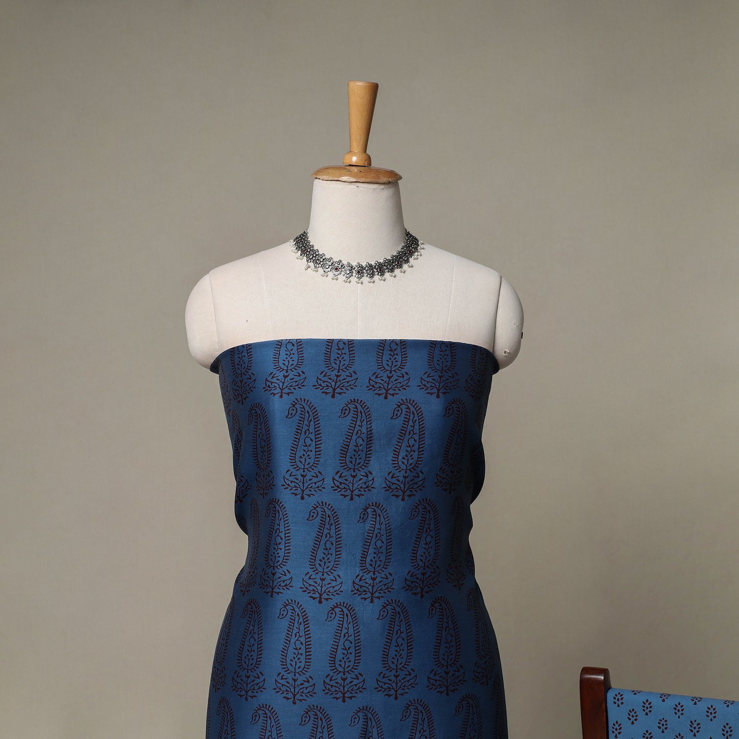 Bagh Hand Block Print Natural Dyed Chanderi Silk 3pc Unstitched Dress Material Suit Set 25