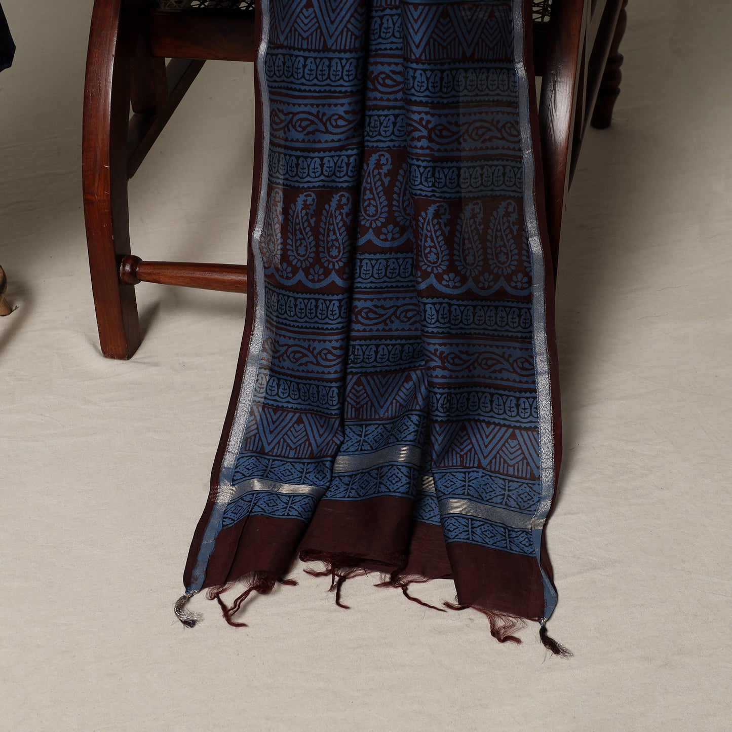 Bagh Hand Block Print Natural Dyed Chanderi Silk 3pc Unstitched Dress Material Suit Set 25