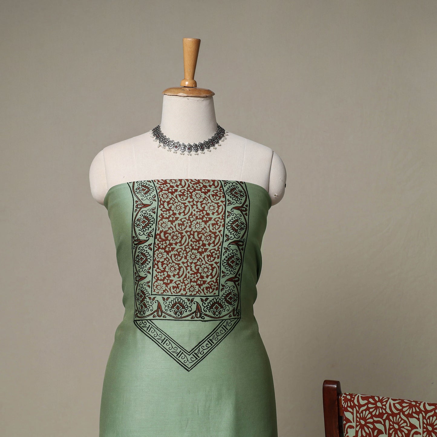 Bagh Hand Block Print Natural Dyed Chanderi Silk 3pc Unstitched Dress Material Suit Set 26