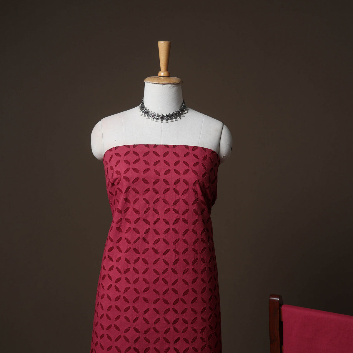 Applique Cutwork Cotton Unstitched Dress Material: Kurta, Bottom & Dupatta 23