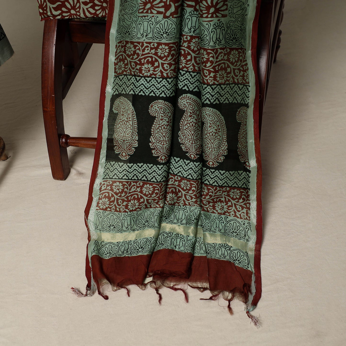 Bagh Hand Block Print Natural Dyed Chanderi Silk 3pc Unstitched Dress Material Suit Set 26