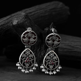 Black - saanjh bela flower peacock oxidised earrings