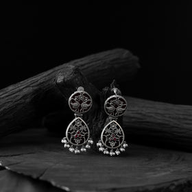Black - saanjh bela flower peacock oxidised earrings