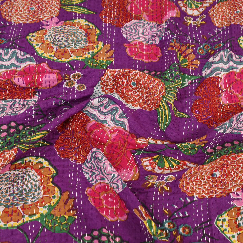 Purple - Jaipur Print Double Tagai Kantha Bed Cover 04