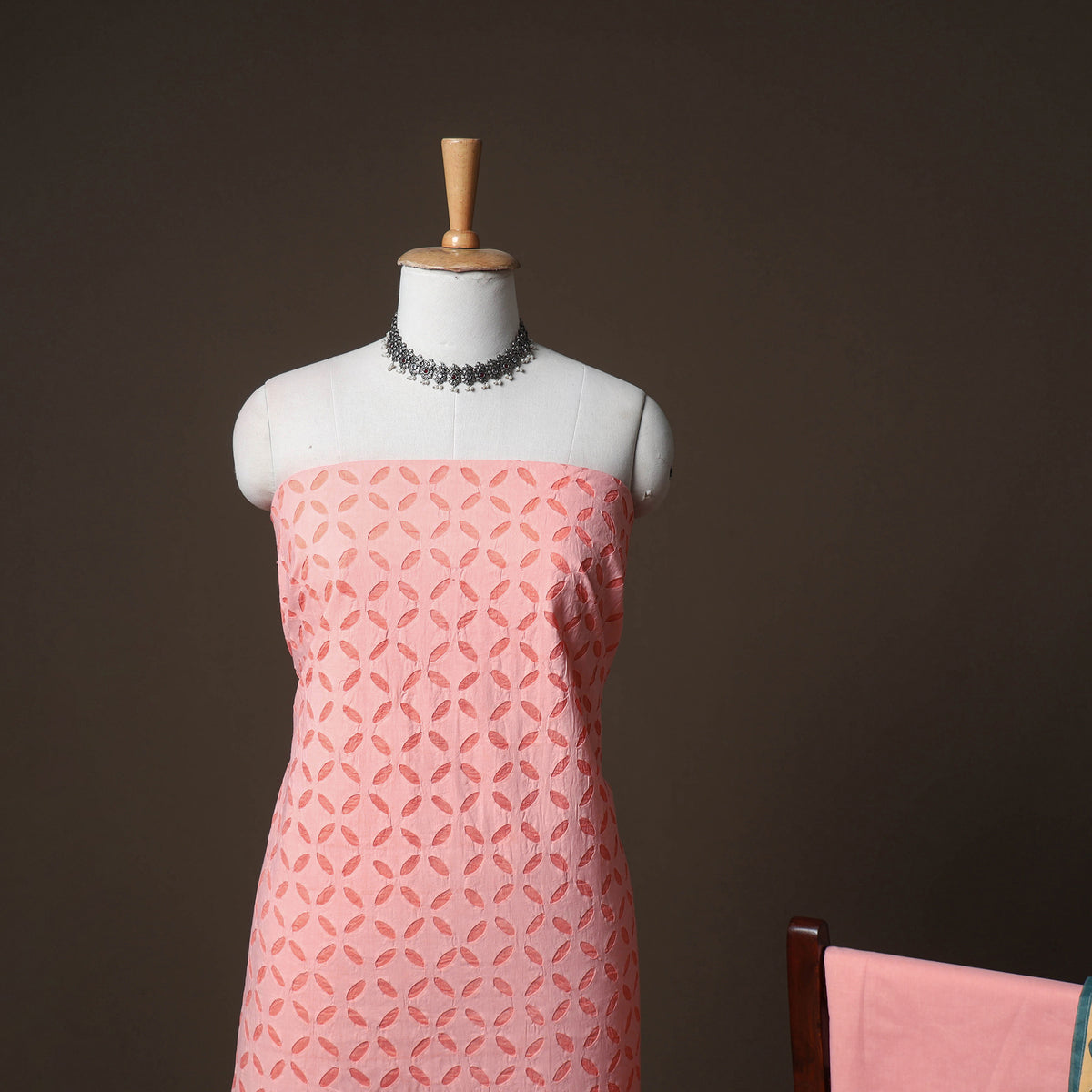 Applique Cutwork Cotton Unstitched Dress Material: Kurta, Bottom & Dupatta 24
