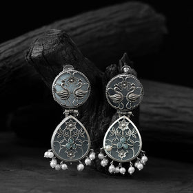 Grey - saanjh bela flower peacock oxidised earrings