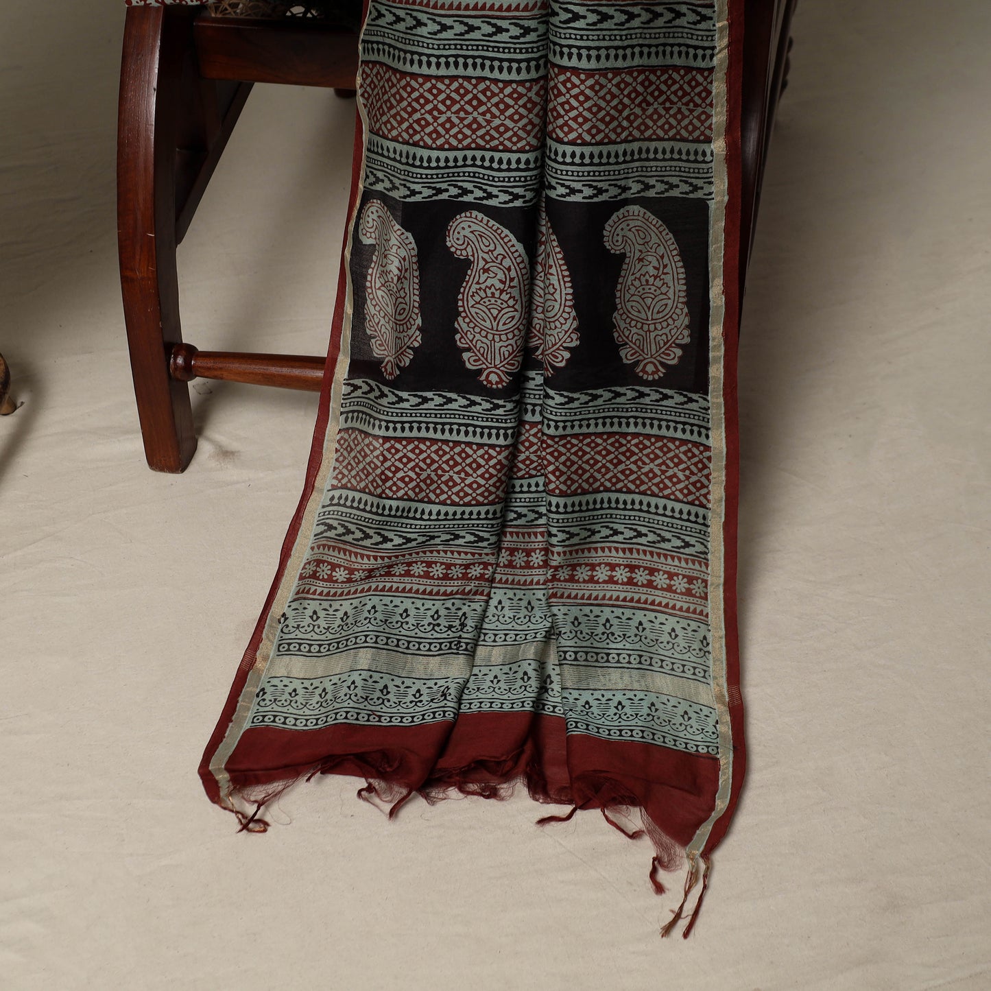 Bagh Hand Block Print Natural Dyed Chanderi Silk 3pc Unstitched Dress Material Suit Set 27