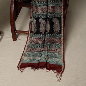 Bagh Hand Block Print Natural Dyed Chanderi Silk 3pc Unstitched Dress Material Suit Set 27