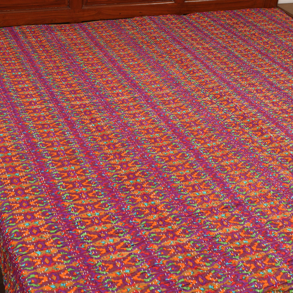 Multicolor - Jaipur Print Double Tagai Kantha Bed Cover 05