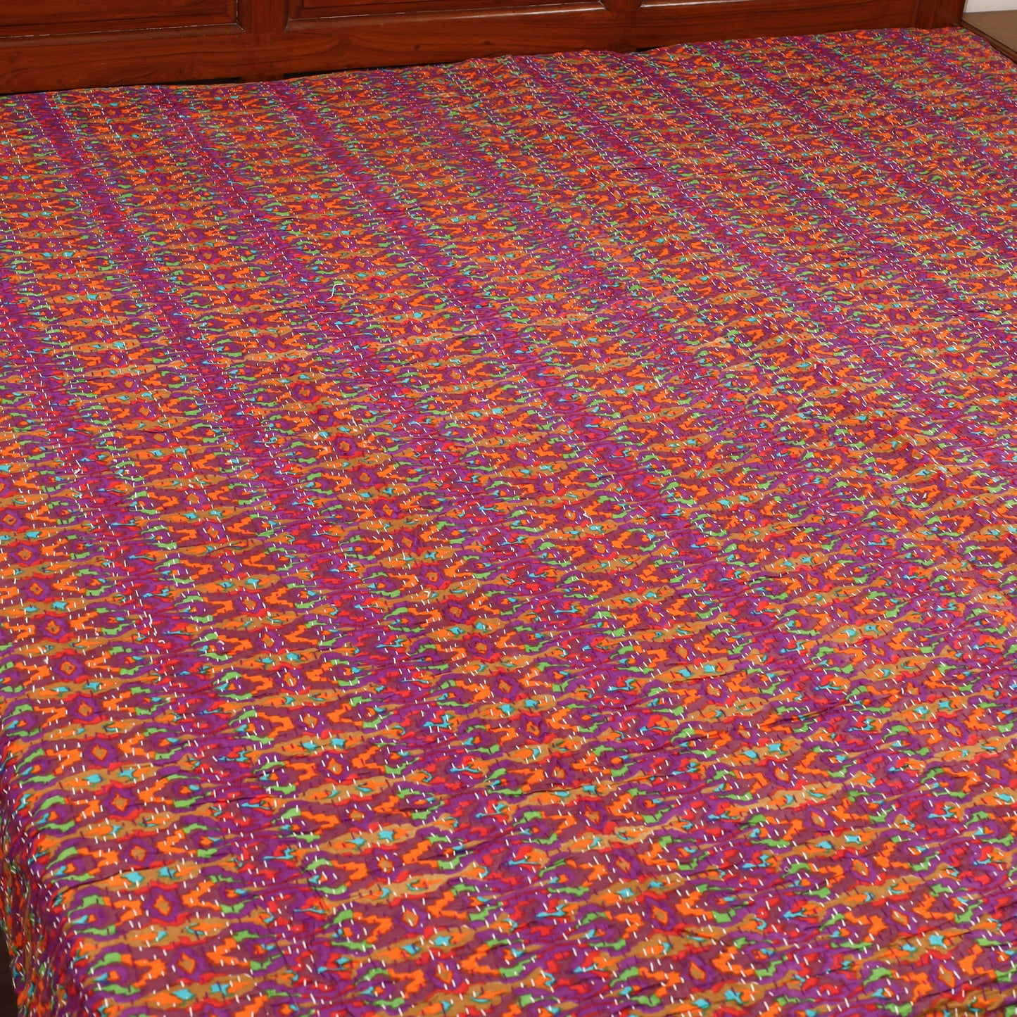 Multicolor - Jaipur Print Double Tagai Kantha Bed Cover 05