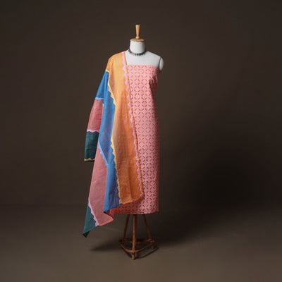 Applique Cutwork Cotton Unstitched Dress Material: Kurta, Bottom & Dupatta 24