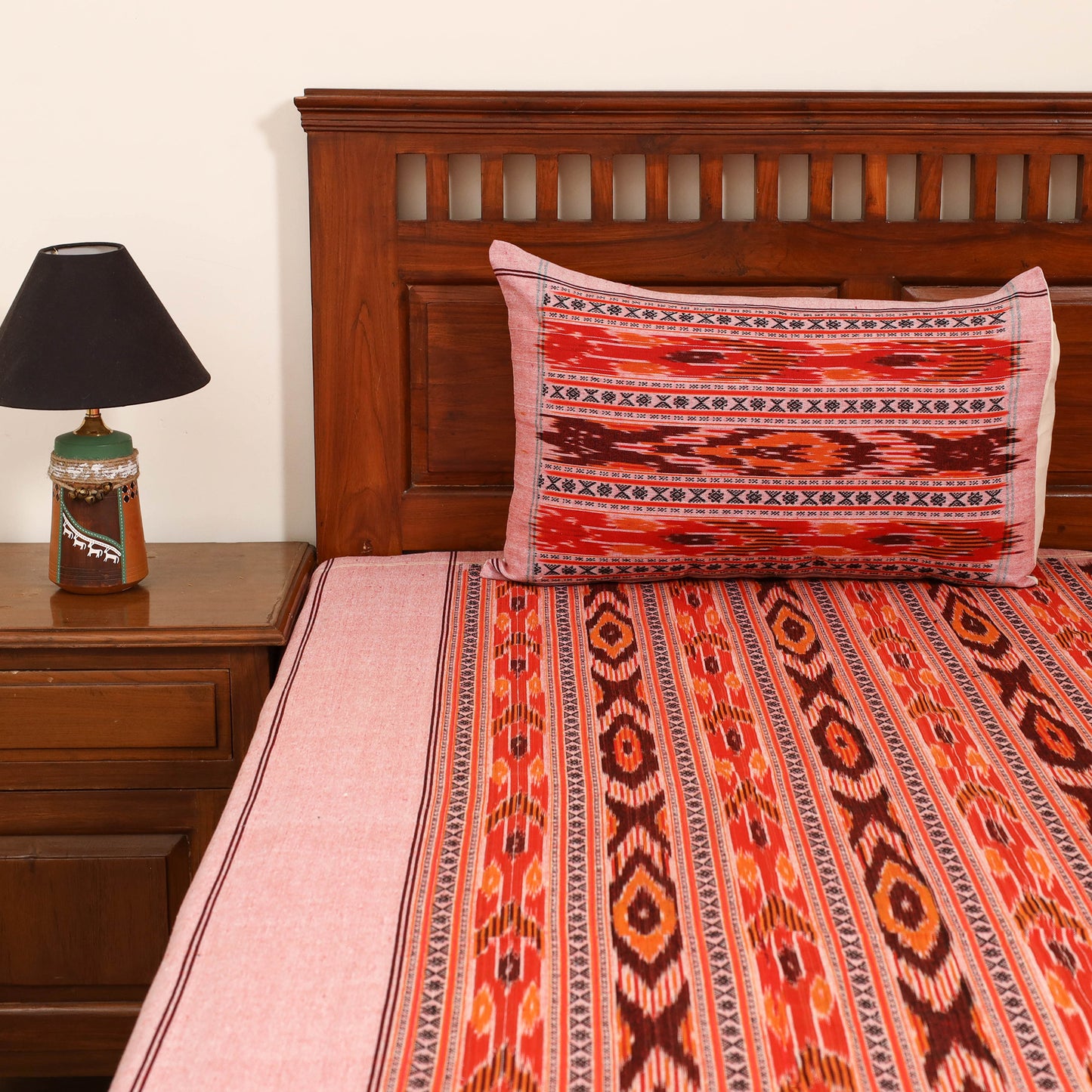 Peach - Pochampally Dabi Ikat Cotton Double Bedsheet Set (108 x 90 in) 14