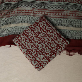 Bagh Hand Block Print Natural Dyed Chanderi Silk 3pc Unstitched Dress Material Suit Set 27