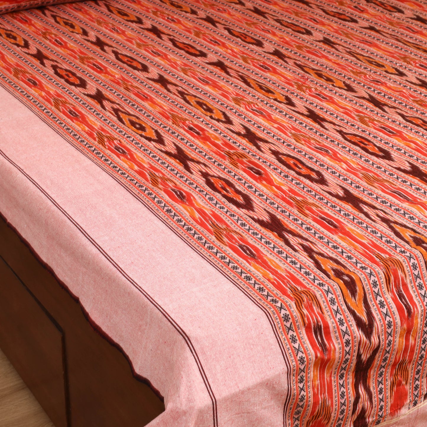 Peach - Pochampally Dabi Ikat Cotton Double Bedsheet Set (108 x 90 in) 14