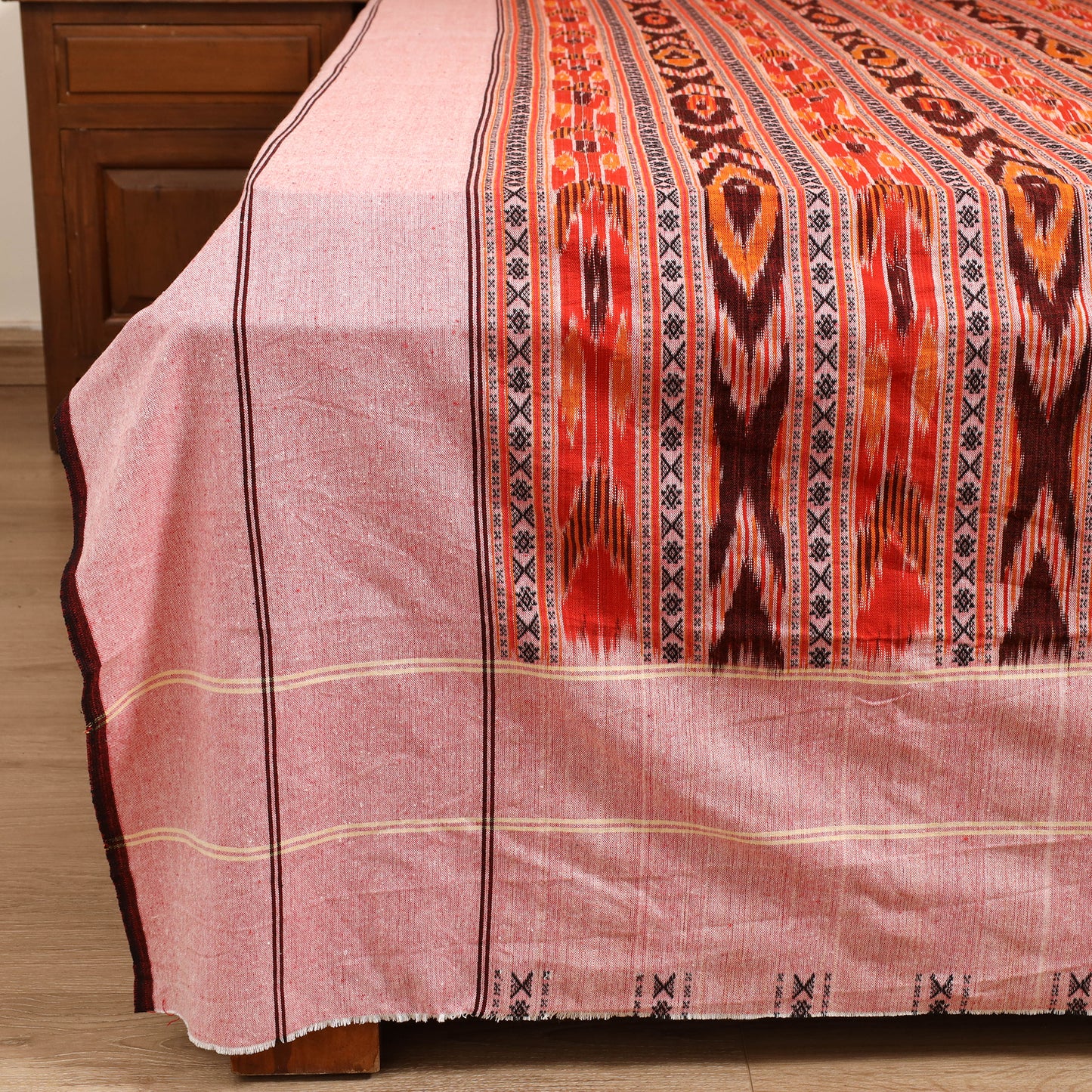Peach - Pochampally Dabi Ikat Cotton Double Bedsheet Set (108 x 90 in) 14