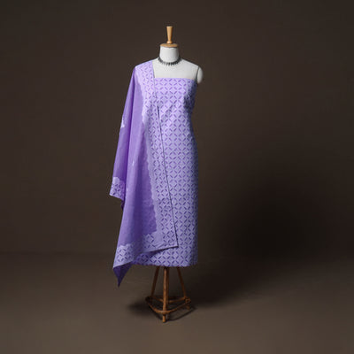 Applique Cutwork Cotton Unstitched Dress Material: Kurta, Bottom & Dupatta 25