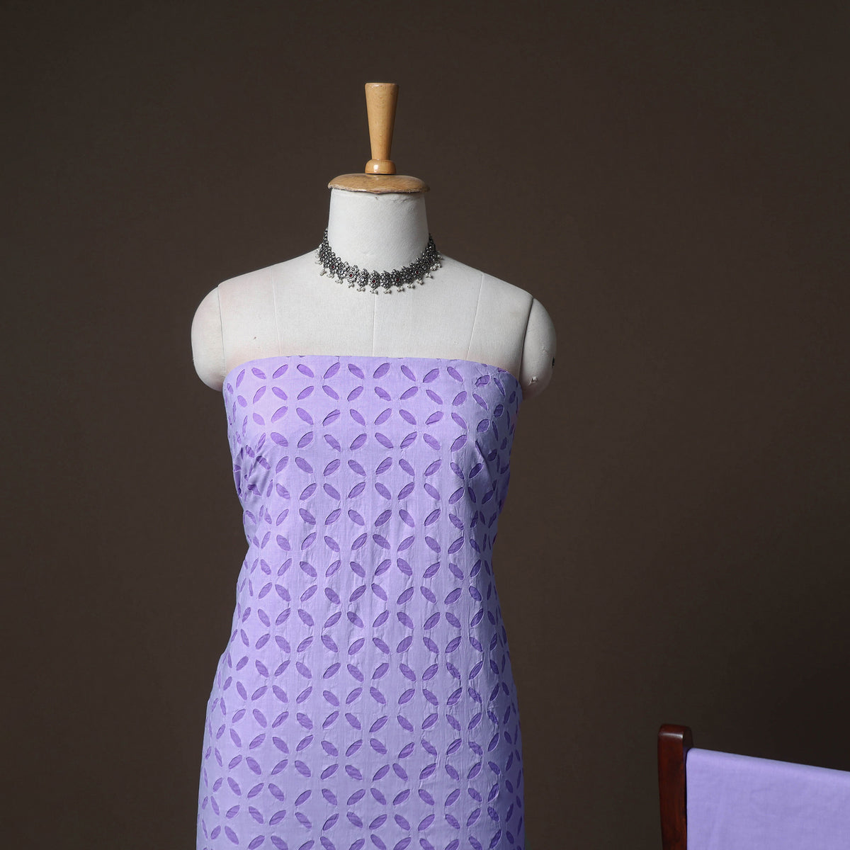 Applique Cutwork Cotton Unstitched Dress Material: Kurta, Bottom & Dupatta 25