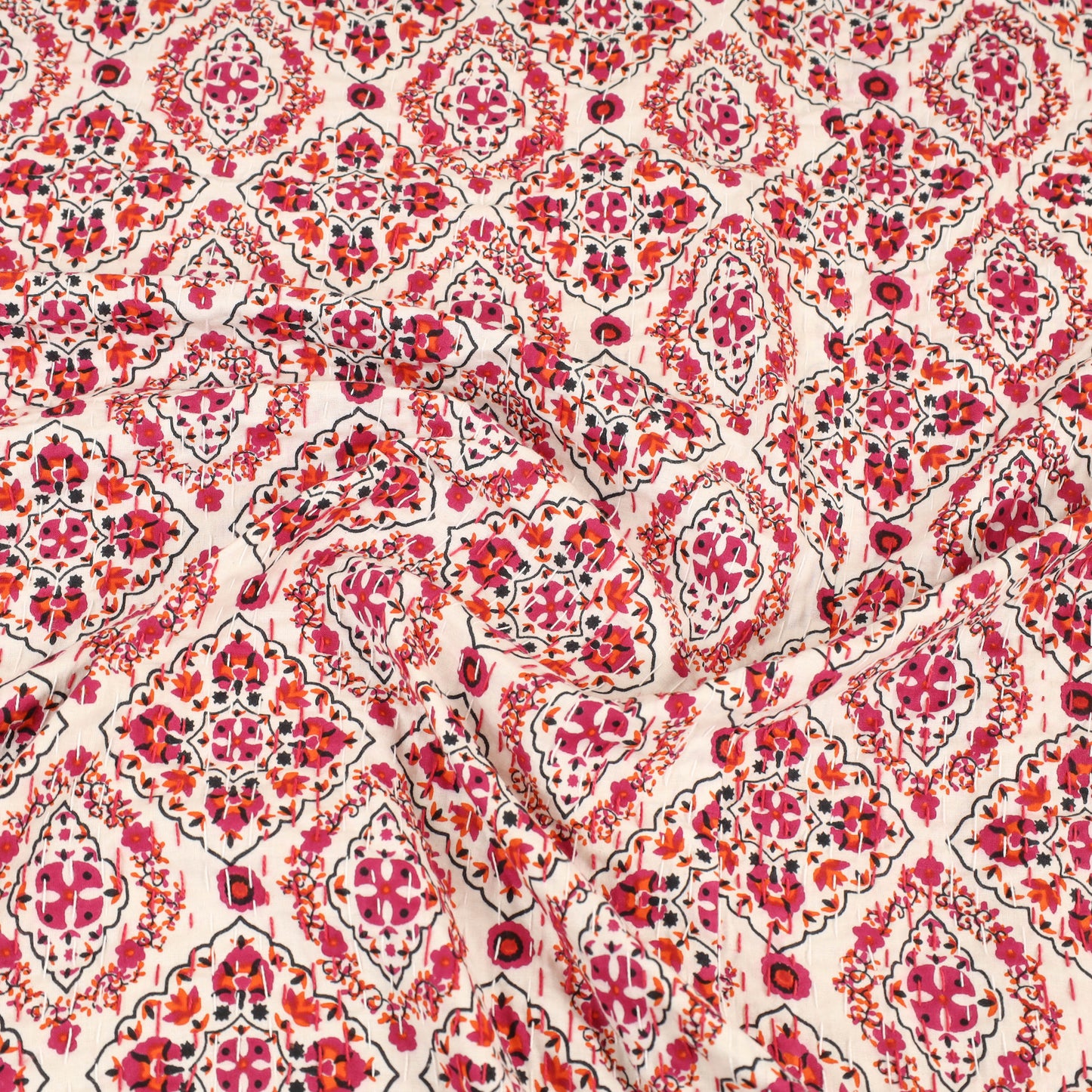 Multicolor - Jaipur Print Double Tagai Kantha Bed Cover 06