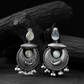 Light grey - saanjh bela chand-matsya oxidised earrings