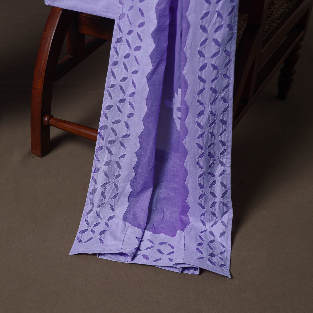 Applique Cutwork Cotton Unstitched Dress Material: Kurta, Bottom & Dupatta 25