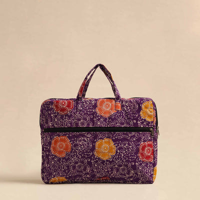 Purple - Handmade Quilted Cotton Laptop Bag 15