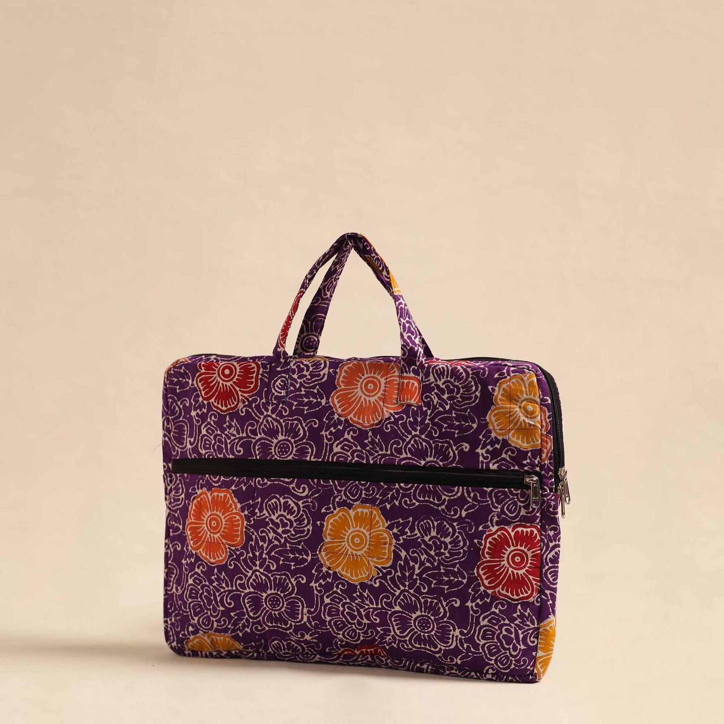 Purple - Handmade Quilted Cotton Laptop Bag 15