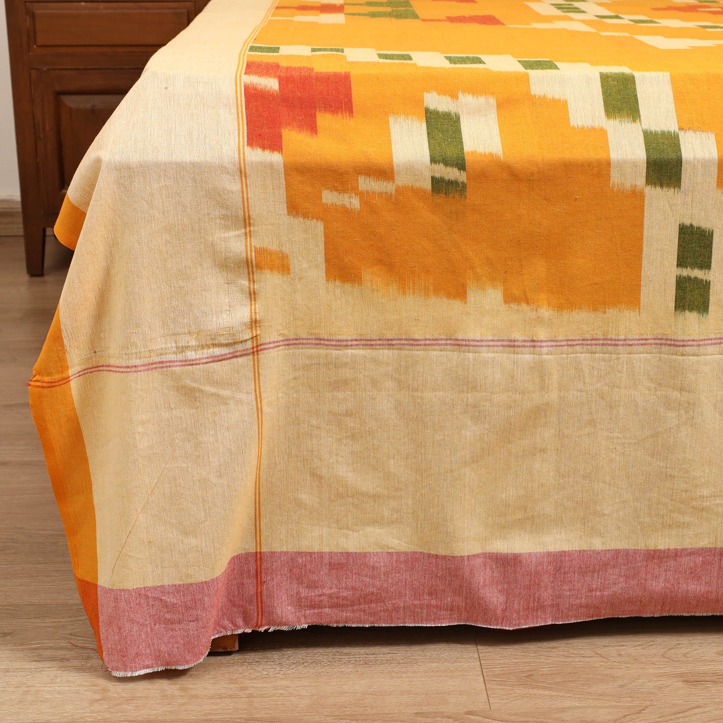 Yellow - Pochampally Ikat Cotton Double Bedsheet Set (108 x 90 in) 15