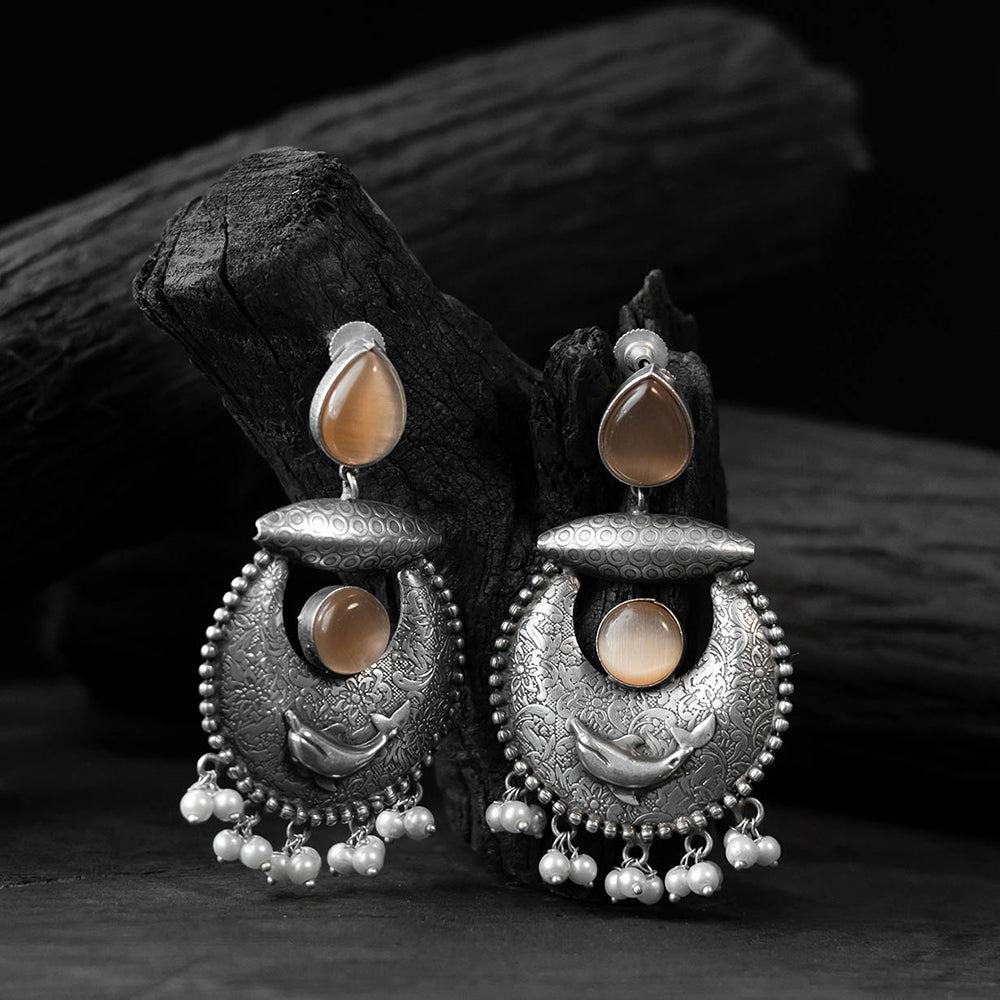 Brown - saanjh bela chand-matsya oxidised earrings
