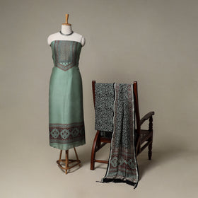 Bagh Hand Block Print Natural Dyed Chanderi Silk 3pc Unstitched Dress Material Suit Set 29
