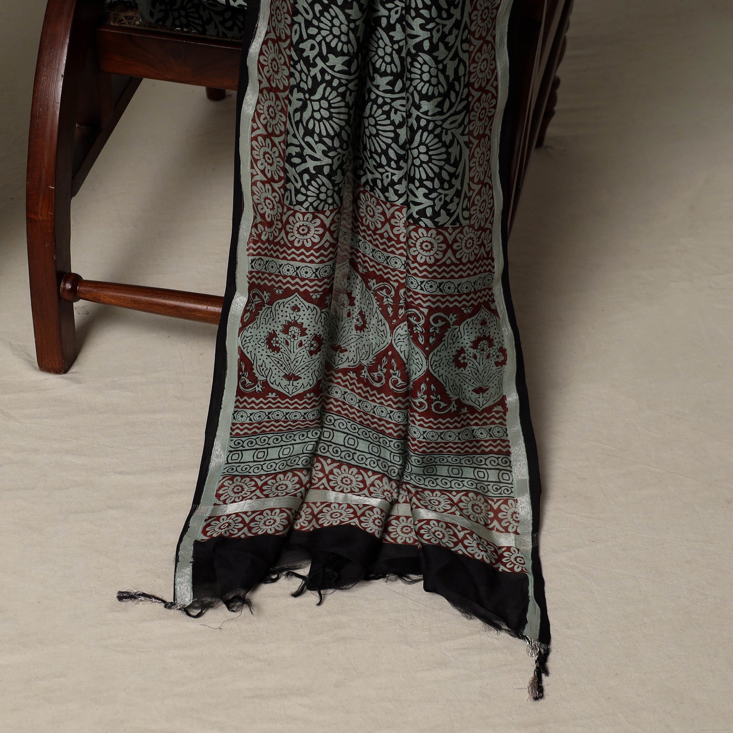 Bagh Hand Block Print Natural Dyed Chanderi Silk 3pc Unstitched Dress Material Suit Set 29