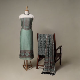 Bagh Hand Block Print Natural Dyed Chanderi Silk 3pc Unstitched Dress Material Suit Set 30