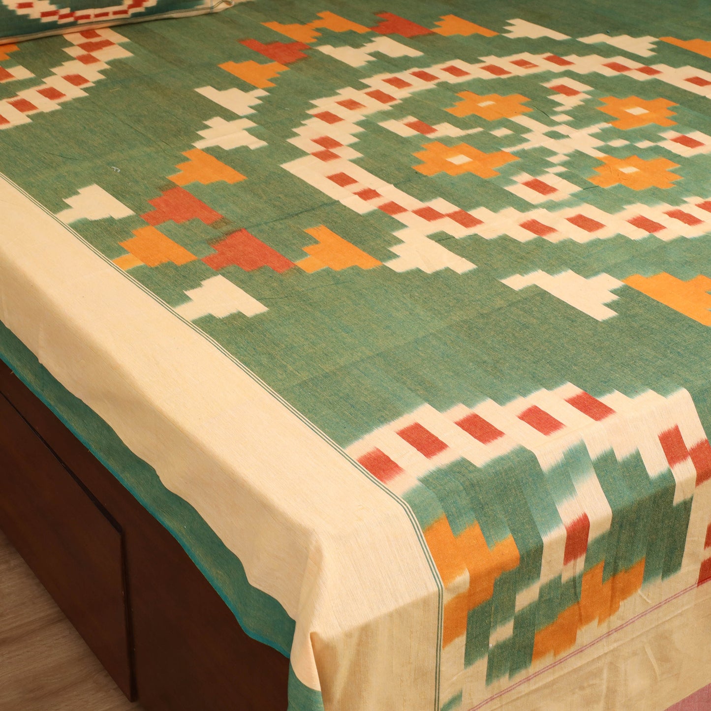 Green - Pochampally Ikat Cotton Double Bedsheet Set (108 x 90 in) 16
