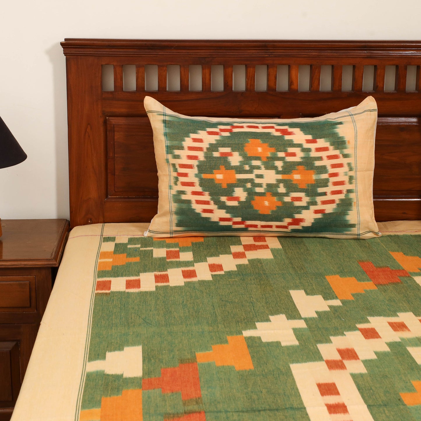Green - Pochampally Ikat Cotton Double Bedsheet Set (108 x 90 in) 16