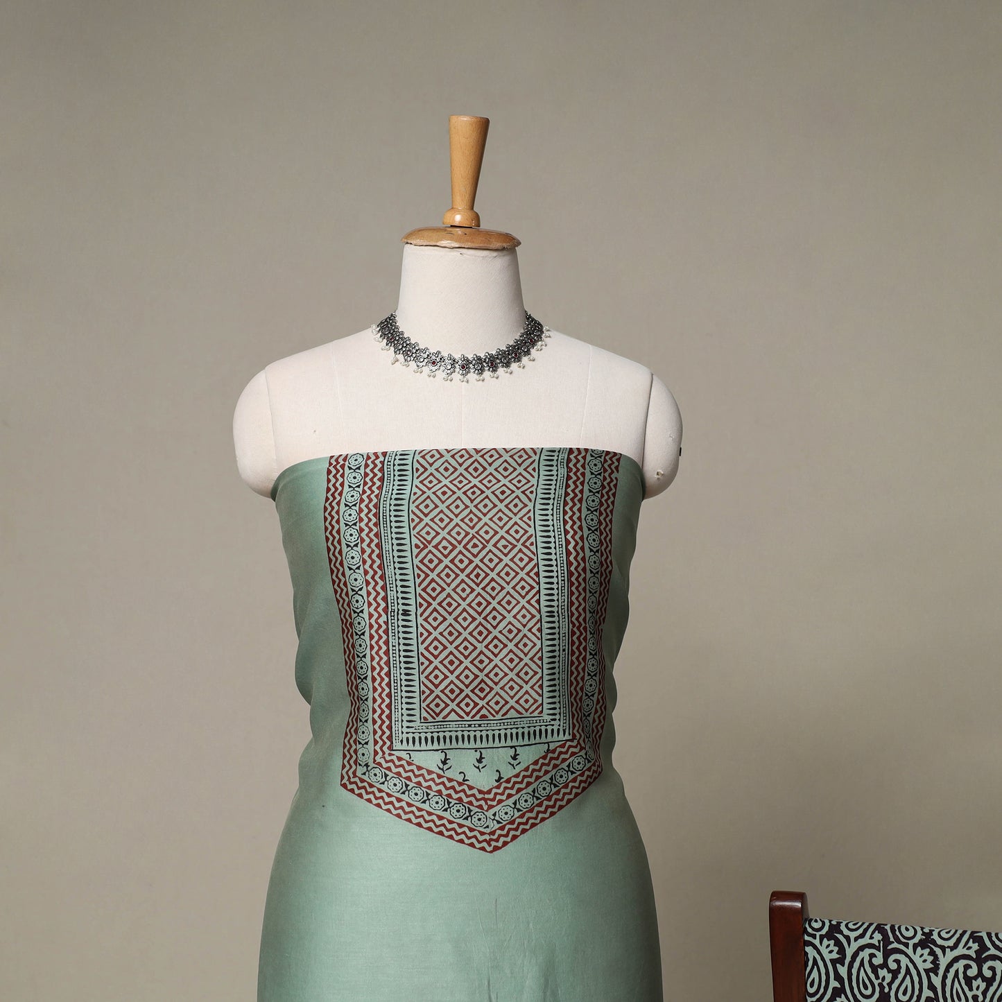 Bagh Hand Block Print Natural Dyed Chanderi Silk 3pc Unstitched Dress Material Suit Set 30