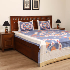 Blue - Pochampally Ikat Cotton Double Bedsheet Set (108 x 90 in) 17
