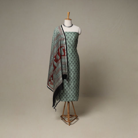Bagh Hand Block Print Natural Dyed Chanderi Silk 3pc Unstitched Dress Material Suit Set 31