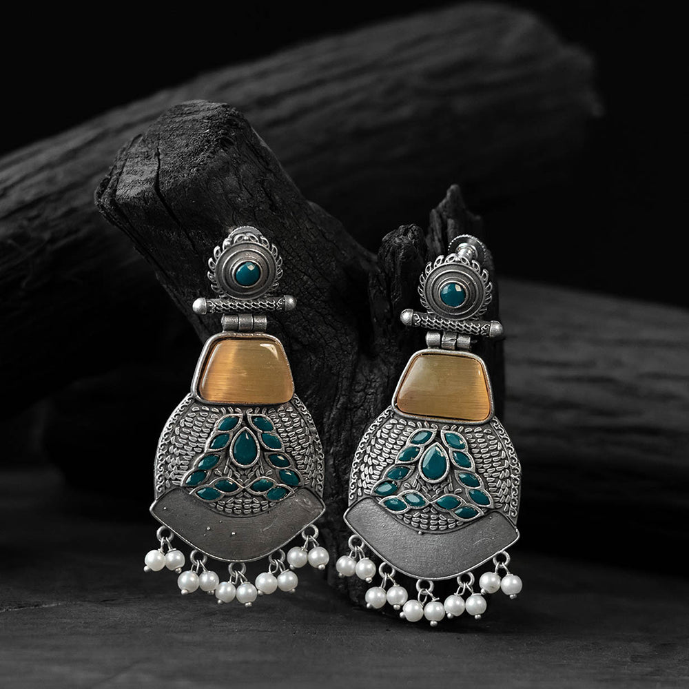 Yellow - saanjh bela blossom oxidised earrings - handcrafted