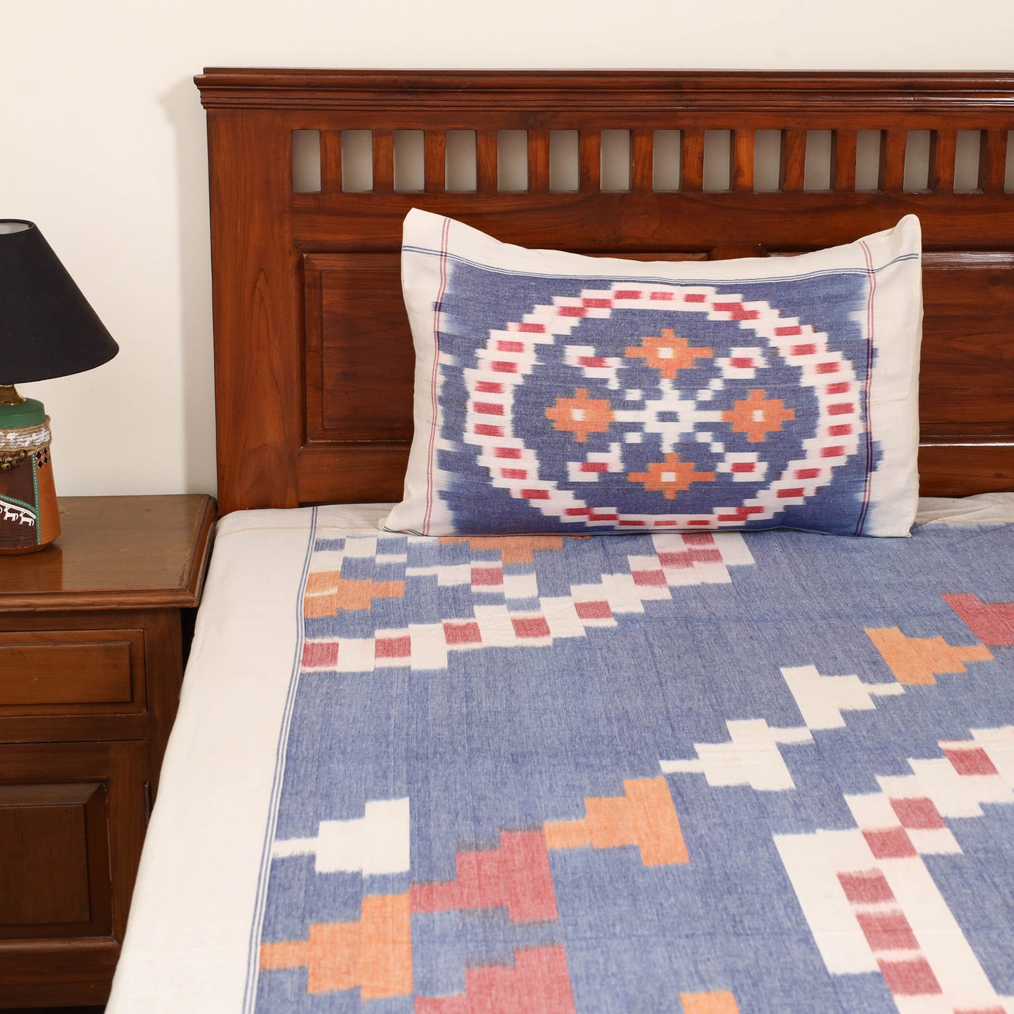 Blue - Pochampally Ikat Cotton Double Bedsheet Set (108 x 90 in) 17