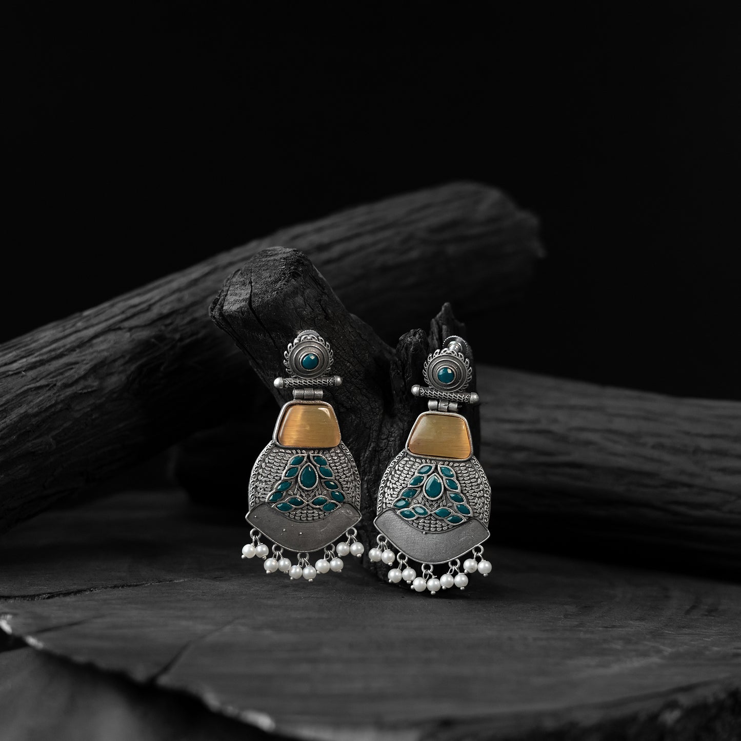 Yellow - saanjh bela blossom oxidised earrings - handcrafted