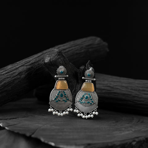 Yellow - saanjh bela blossom oxidised earrings - handcrafted