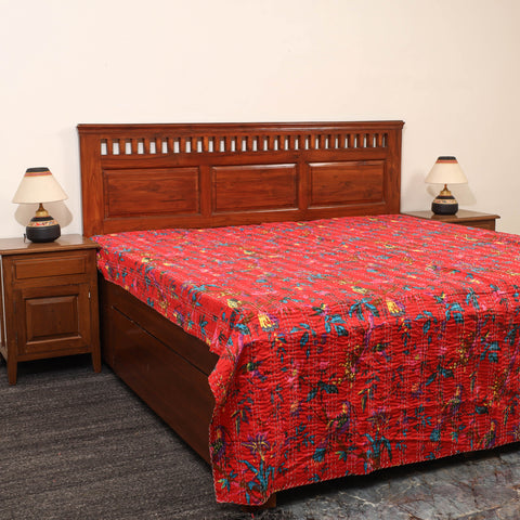 Red - Jaipur Print Double Tagai Kantha Bed Cover 10