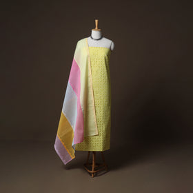 Applique Cutwork Cotton Unstitched Dress Material: Kurta, Bottom & Dupatta 28