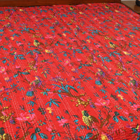 Red - Jaipur Print Double Tagai Kantha Bed Cover 10