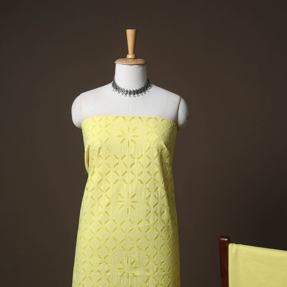 Applique Cutwork Cotton Unstitched Dress Material: Kurta, Bottom & Dupatta 28