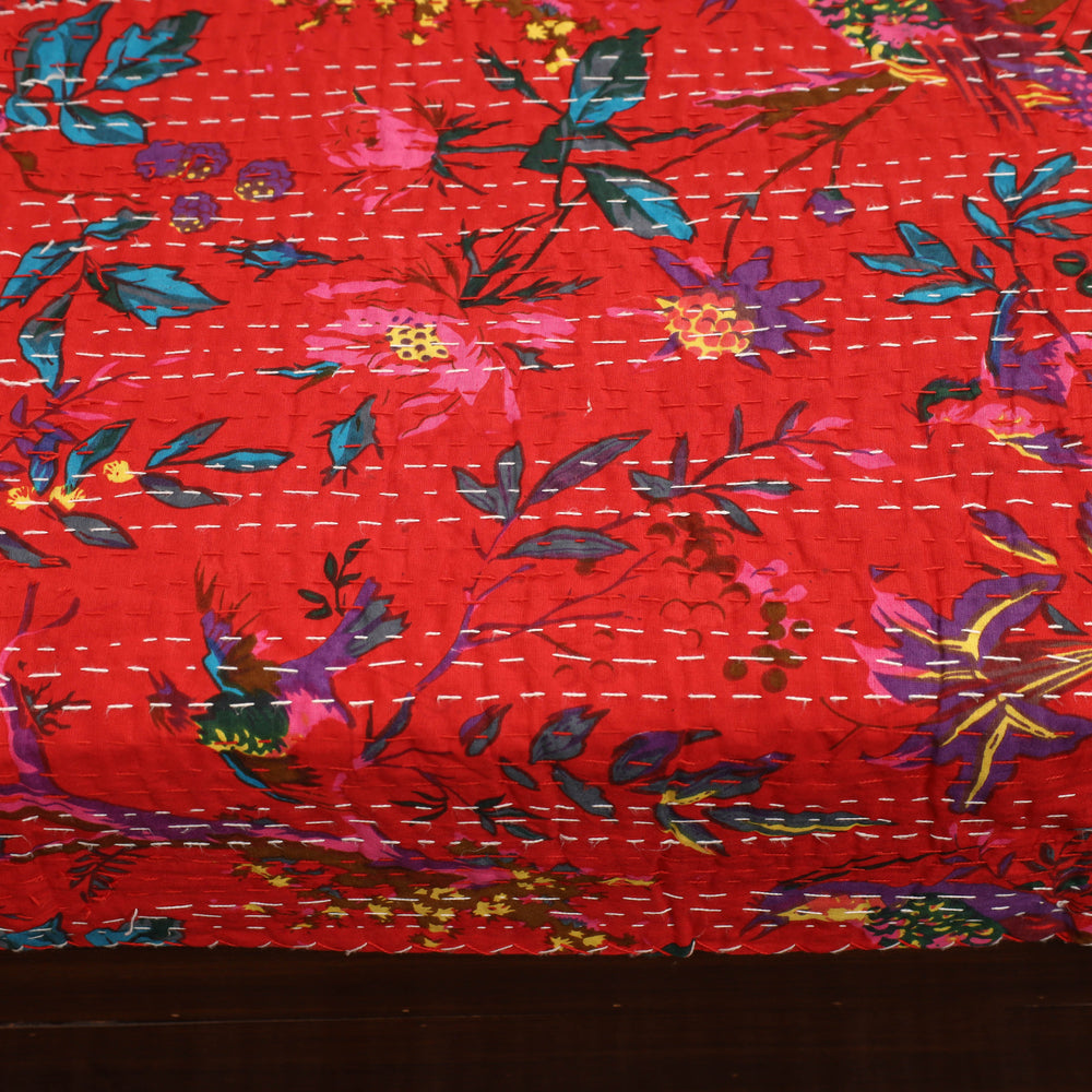 Red - Jaipur Print Double Tagai Kantha Bed Cover 10